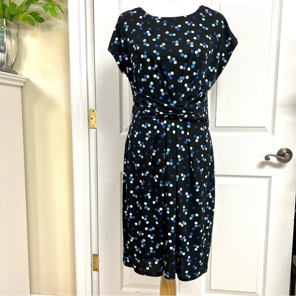 ADRIANNA PAPELL Dots ruched sheath dress jersey stretchy office corp women’s 10 - Picture 3 of 9
